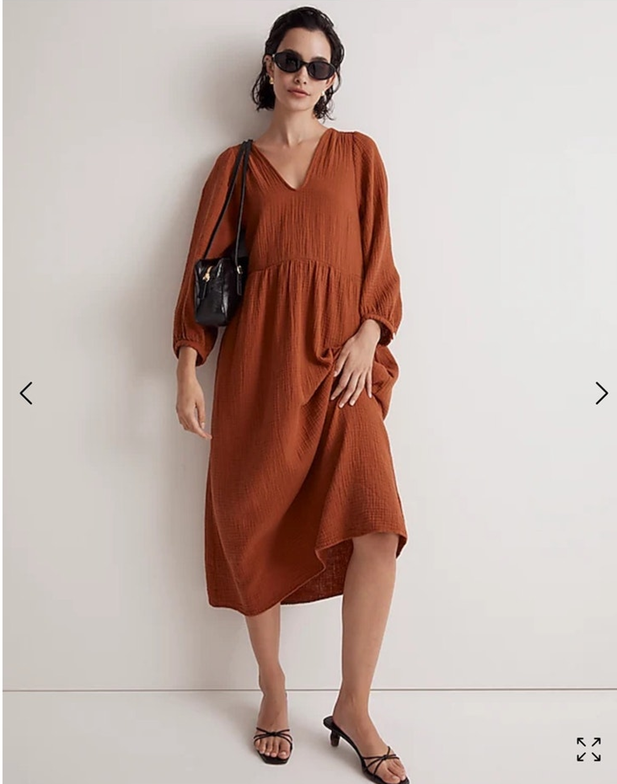 Madewell Lightspun V-Neck Midi Dress Burnt Clay Orange Cotton Gauze Sz S Boho